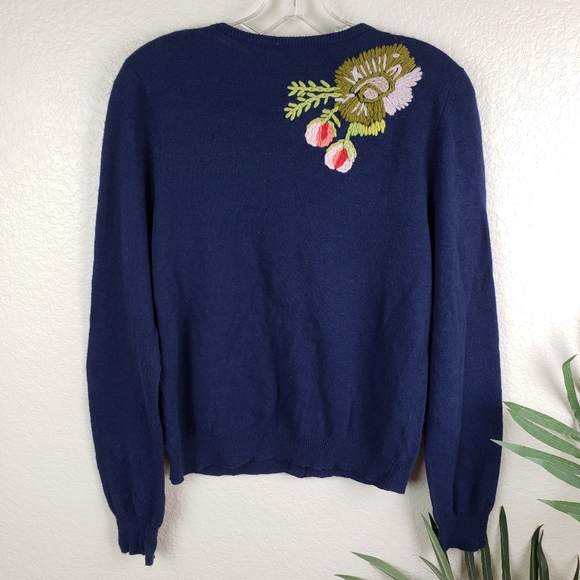 Anthropologie Karen Nicol Embroidered Floral Cardigan in Navy size L - Picture 9 of 13